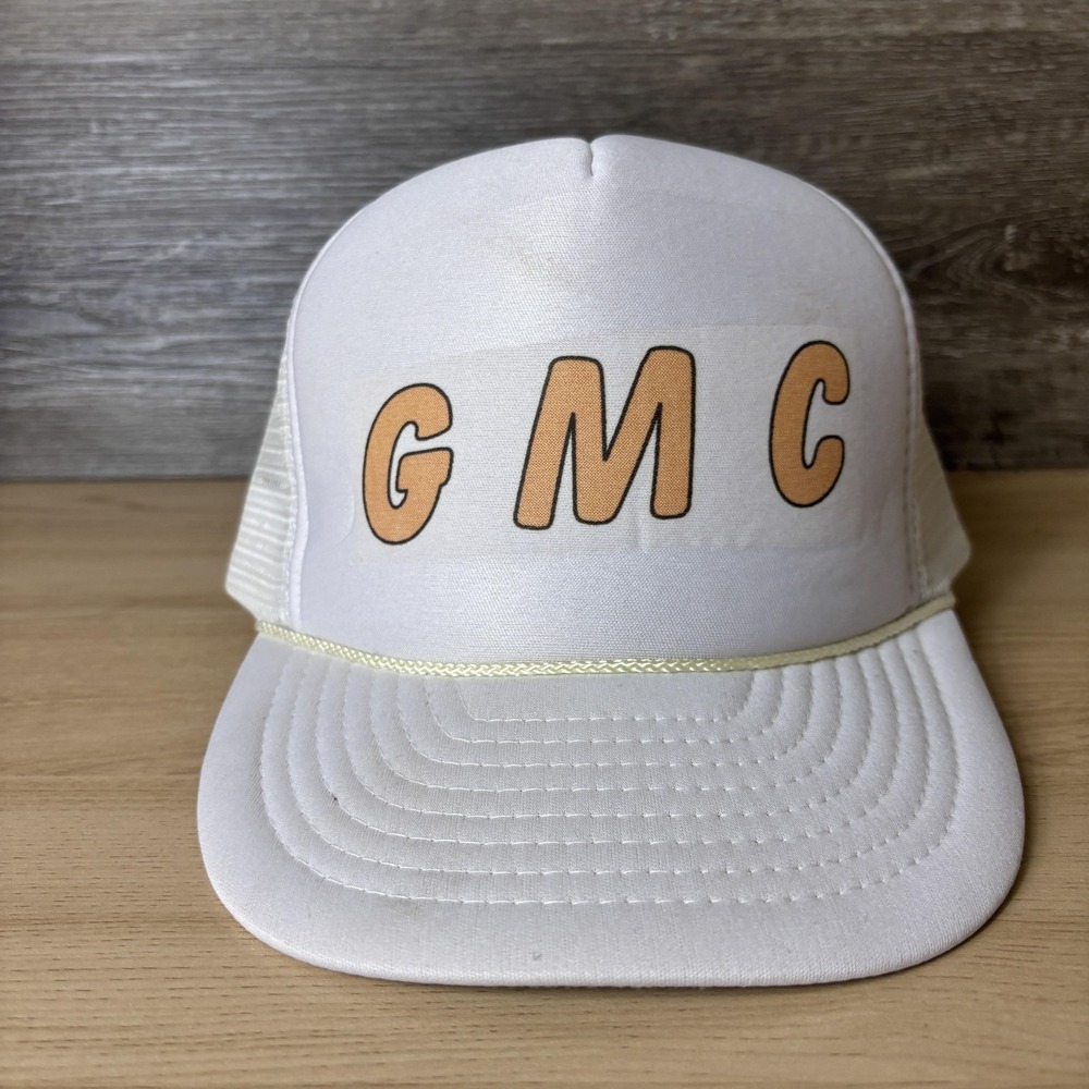 Vintage GMC Hat Cap Snap Back White Mesh Trucker Rope Mens Nissun Promo 80s